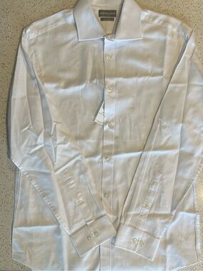 Michael Kors Textured Slim Fit White Men's Dress Shirt